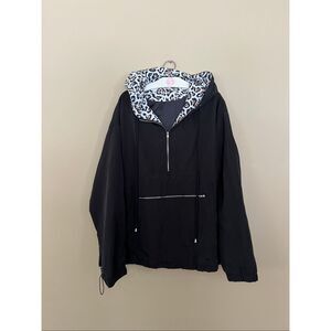 Black With Leopard Hood Windbreaker Woman’s Size XL Flawed-Marks/Stains